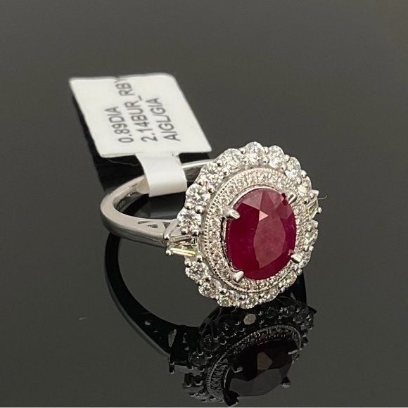 Oscar Friedman Jewelry - GIA 2.14ct Burmese Ruby Platinum Ring Oscar Friedman 0.89ct Diamonds Size 7
